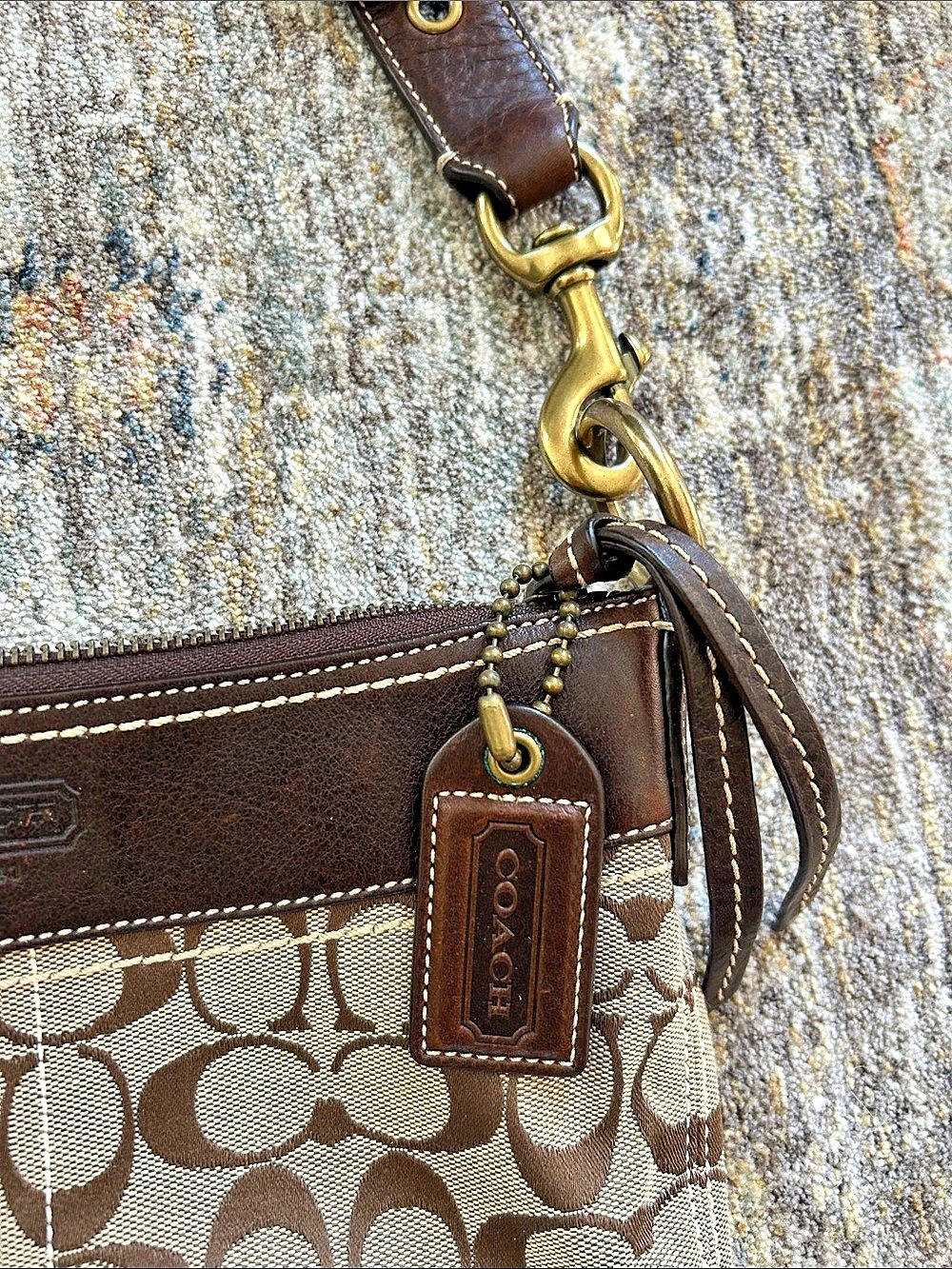 Coach Signature Jacquard Crossbody Shoulder Bag Brown & White - Picture 4 of 5